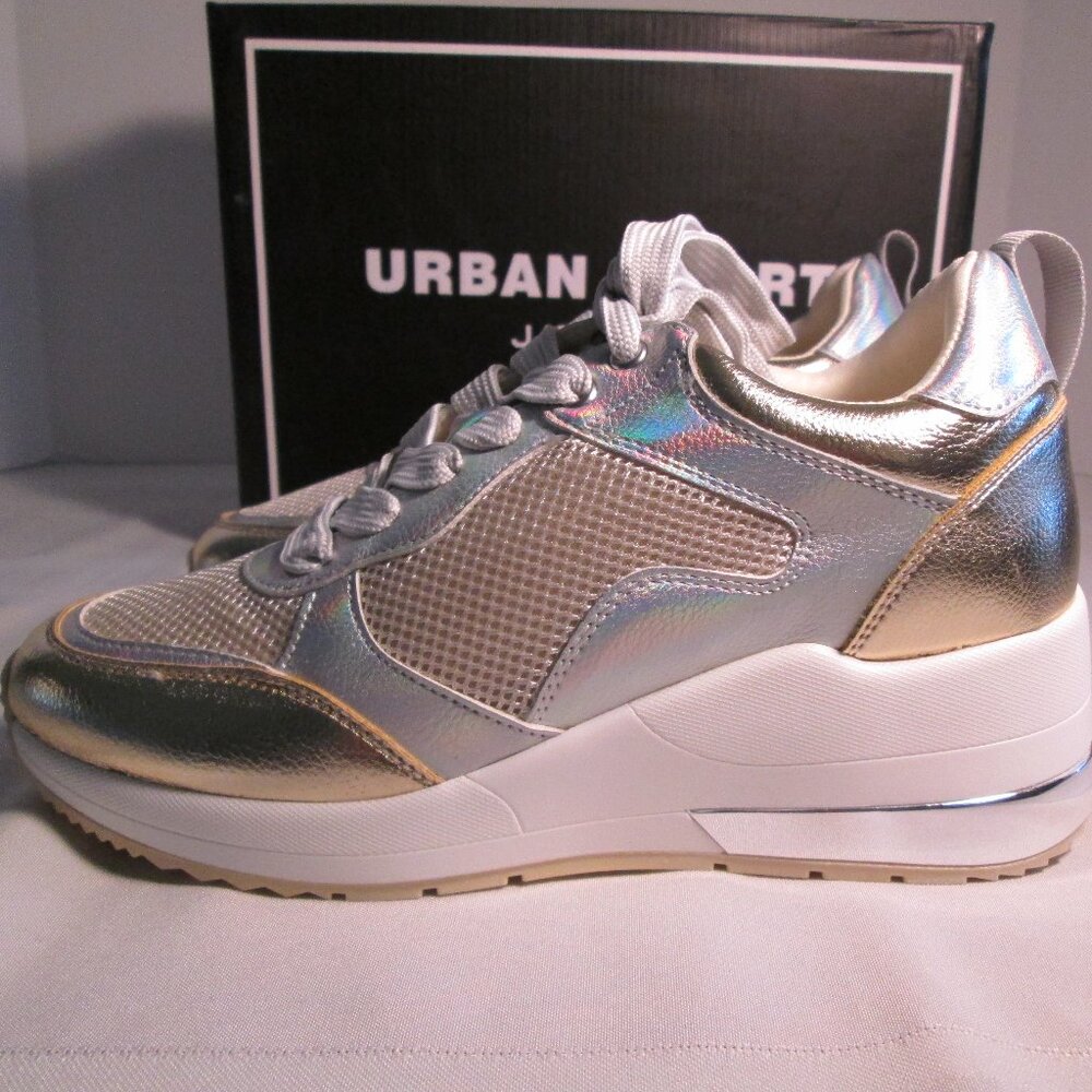 Urban Sport BEBE Gold & Mesh Wedge Sneakers Size 7 NWT - Picture 6 of 10